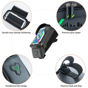 Saco de bicicleta Sakwa no quadro com tampa para a navegação do telefone preto