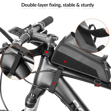 Saco de bicicleta Sakwa no quadro com tampa para a navegação do telefone preto