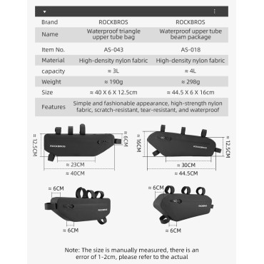 Bolsa de ciclismo impermeable Velcro fijo bajo marco 3L negro