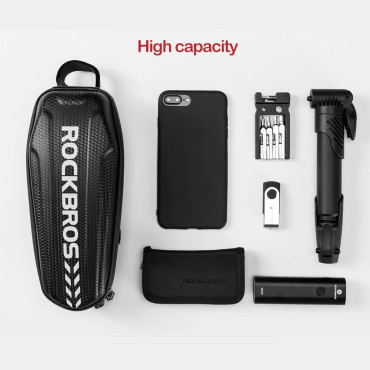 Bolsa de bicicleta dura À prova d'água montada no quadro 1.1L preto