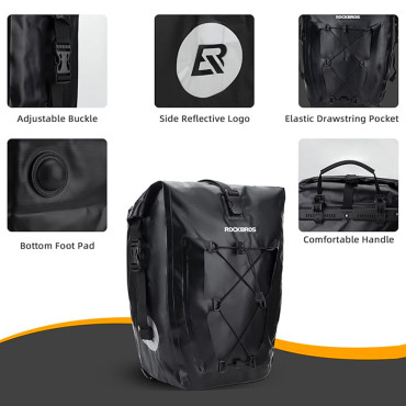 Bolsa de bicicleta impermeável para tronco ajustável 25-32L preto