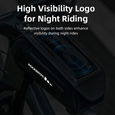 Saco de bicicleta no quadro com tampa para telefone impermeável preto