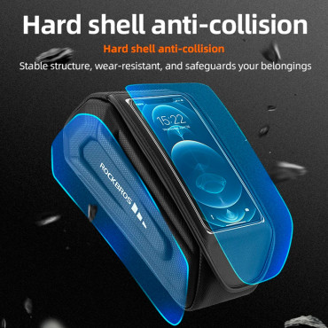 Saco de bicicleta no quadro com tampa para telefone impermeável preto