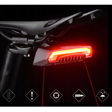 Lâmpada de bicicleta traseira com um controle remoto laser e funções de sinalização USB