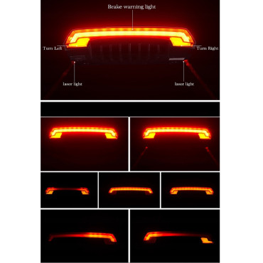 Lâmpada de bicicleta traseira com um controle remoto laser e funções de sinalização USB