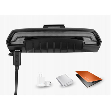 Rear bicycle lamp with a laser remote control and USB signpost functions