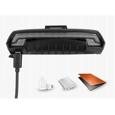 Rear bicycle lamp with a laser remote control and USB signpost functions