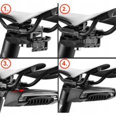 Lâmpada de bicicleta traseira com um controle remoto laser e funções de sinalização USB