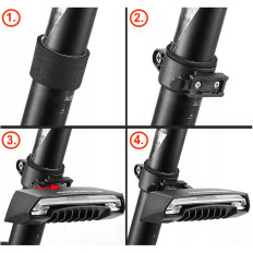 Lâmpada de bicicleta traseira com um controle remoto laser e funções de sinalização USB