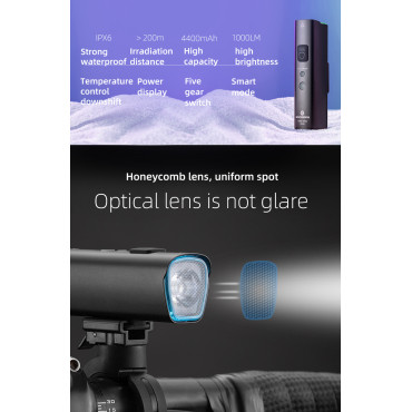 Bicykel Light 1000LM 5 Prevádzkové režimy Vodotesné USB Svietidlo