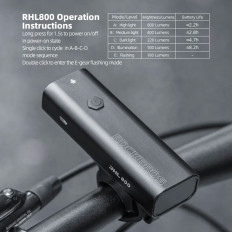 Lampe à vélo 800LM + Câble USB-C 4 modes de fonctionnement