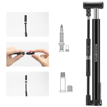 Pompe à vélo et balles de plancher 8 bar avec prise sur cadre - Noir