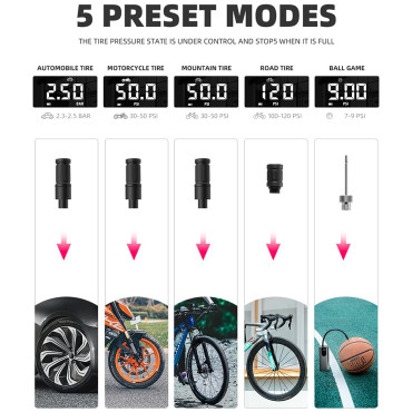 Elektrické čerpadlo Bicykel Motor Automatická guľa 10 bar s LED displeja + kábel USB-C