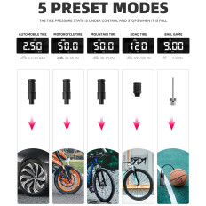 Elektrické čerpadlo Bicykel Motor Automatická guľa 10 bar s LED displeja + kábel USB-C