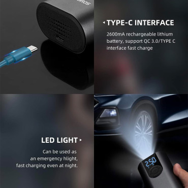 Elektrische Pumpe Fahrradmotor Auto Ball 10 bar mit LED-Anzeige + USB-C-Kabel schwarz