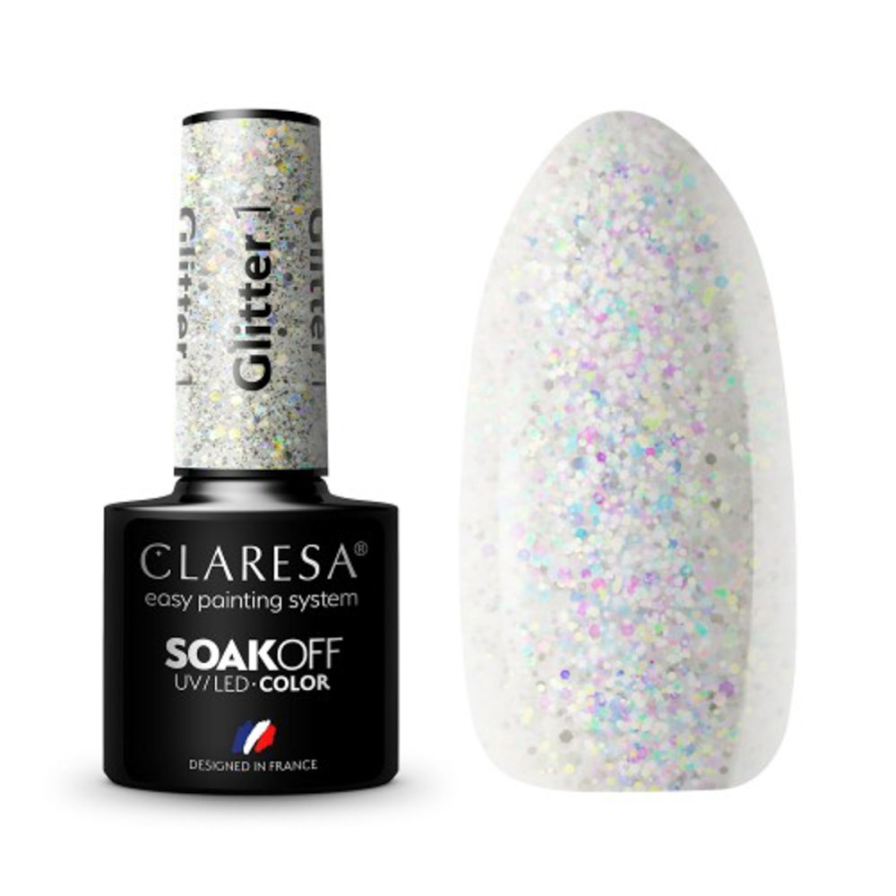 Smalto Ibrido CLARESA GLITTER 1 Argento 5g — insieme mostrato