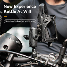 Bidon handle attached to the steering wheel. Motor bicycle frame - black