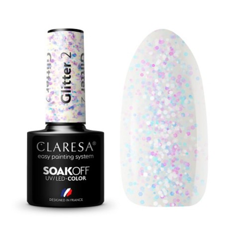 CLARESA Hybrid nail polish GLITTER 2 -5g — front view