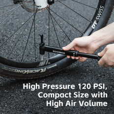 Bomba de bicicleta pequena manual com uma estrutura bancária + chave de fenda - preto