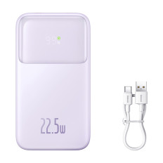 PowerBank s displejom 10000MAH 22,5W + USB-A / USB-C kábel fialová