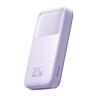 PowerBank s displejom 10000MAH 22,5W + USB-A / USB-C kábel fialová