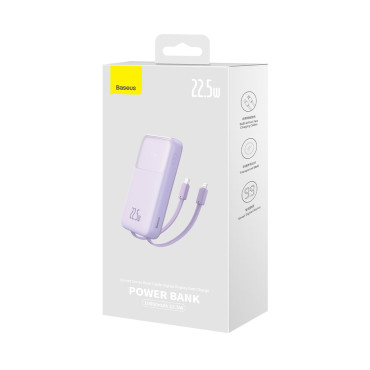 POWERBANK su ekranu 10000mAH 22.5W + USB-A / USB-C kabelis violetinė