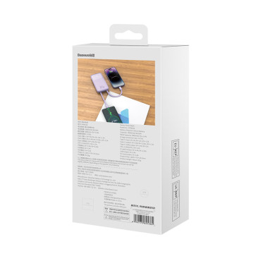 PowerBank s displejom 10000MAH 22,5W + USB-A / USB-C kábel fialová