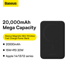 PowerBank Magnetic Mini 20000 MAH 20W + USB-C kabelska črna