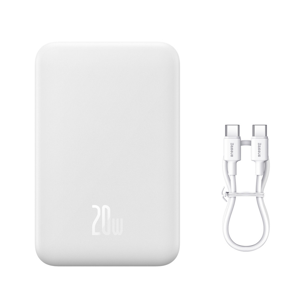 PowerBank magnētiskais mini 20000 mAh 20W + USB-C kabelis balts
