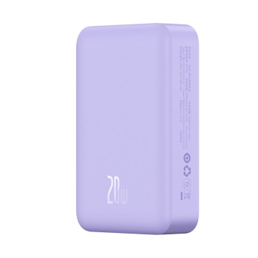 PowerBank magnētiskais mini 20000 mAh 20W + violets USB-C kabelis