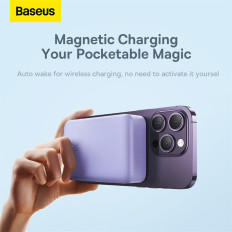 PowerBank magnētiskais mini 20000 mAh 20W + violets USB-C kabelis