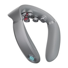 TENS EMS massager on a neck with red light and compress therapy SKG G7 PRO-E- gray