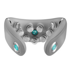 TENS EMS Massager op een nek met rood licht en comprimeren therapie SKG G7 pro-e-grijs