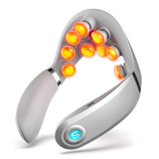 TENS EMS Massager op een nek met rood licht en comprimeren therapie SKG G7 pro-e-grijs