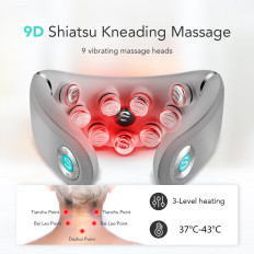 TENS EMS Massager op een nek met rood licht en comprimeren therapie SKG G7 pro-e-grijs