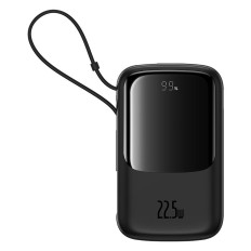 Powerbank Qpow Pro + 10000mAh USB-C-kaapelilla ja näytöllä - musta