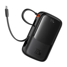 Powerbank QPOW PRO + 10000MAH med USB-C-kabel och display - Svart