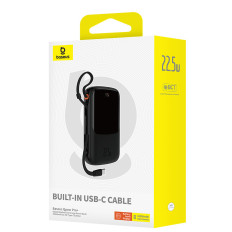 Powerbank QPOW PRO + 10000MAH med USB-C-kabel och display - Svart