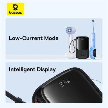 Powerbank QPOW PRO + 10000MAH med USB-C-kabel och display - Svart