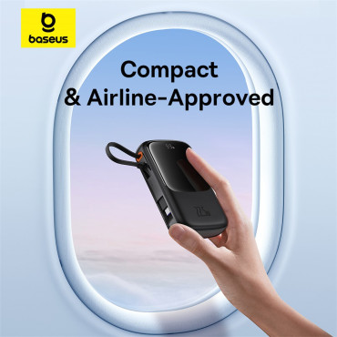 PowerBank QPow Pro + 10000mAh s kabelem USB-C - černá