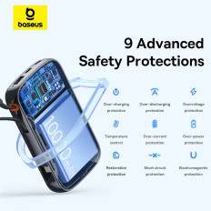 Powerbank QPOW Pro + 10000mAh USB-C-kaabli ja ekraaniga - must