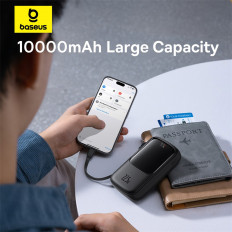 Powerbank QPOW PRO + 10000MAH med USB-C-kabel och display - Svart