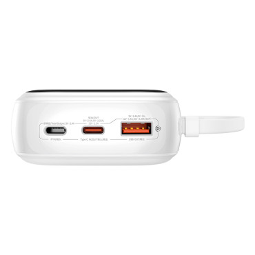 PowerBank QPow Pro + 20000mAh ar USB-C kabeli un displejs - balts