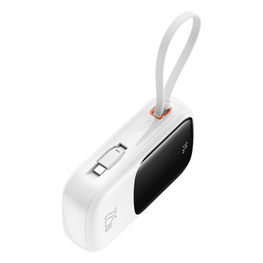 PowerBank QPow Pro + 20000mAh ar USB-C kabeli un displejs - balts