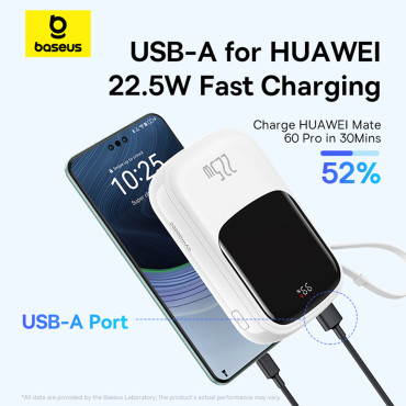 PowerBank QPow Pro + 20000mAh ar USB-C kabeli un displejs - balts