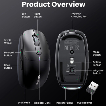 Bezdrôtová Bluetooth Mouse 5,0 USB 2.4GHz - čierna