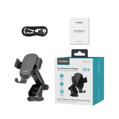 Mango de coche gravitatorio con cargador de inducción de 15W en la cabina - Negro