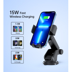 Gravitācijas auto rokturis ar 15W indukcijas loader uz kabīnes - melns