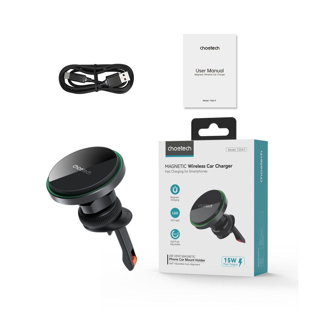 Car holder with 15W wireless loading on a ventilation checker - black