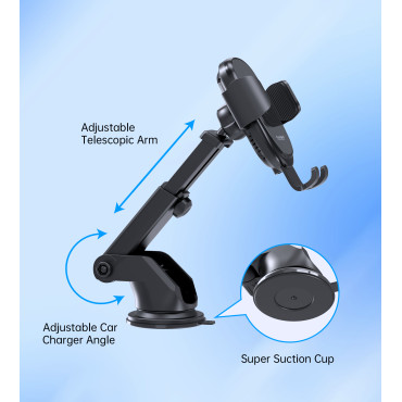 Gravitational Car Hande met 15W Induction Loader op Cockpit - Zwart